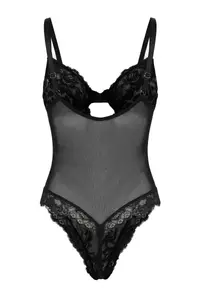 TRENDYOLMİLLA Black Fitted Leopard Patterned Lace/Satin Lingerie Bodysuit .D.00012 - Image 3