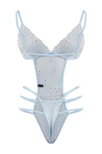 TRENDYOLMİLLA Mavi Tulle Floral Fitted Wireless Bodysuit .D.00015 - Image 2