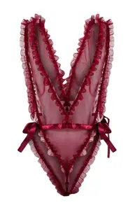 TRENDYOLMİLLA Burgundy Tulle Yandan tied up Frilly Fitted Bodysuit .D.00016 - Image 4