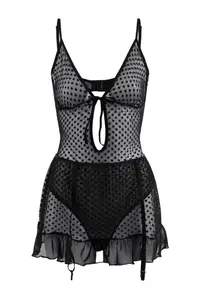 TRENDYOLMİLLA Black Tulle Etekli 2 Sets Polka Dot Bodysuit .D.00018