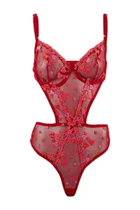 TRENDYOLMİLLA Red Tulle Regular Heart Wireless Bodysuit .D.00020 - Image 3