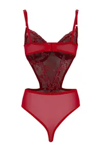 TRENDYOLMİLLA Red Tulle Regular Heart Wireless Bodysuit .D.00020 - Image 4