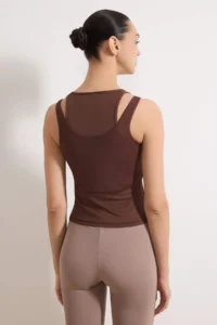 TRENDYOLMİLLA Dark Brown Scuba Material Tulle Detailed Knitting Sports Top/Blouse - Image 4