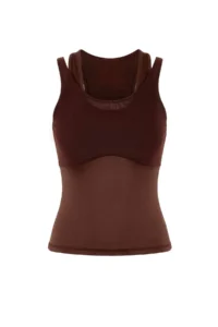 TRENDYOLMİLLA Dark Brown Scuba Material Tulle Detailed Knitting Sports Top/Blouse - Image 5