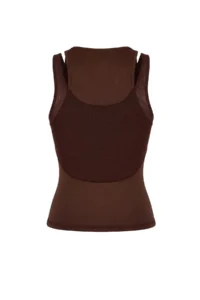 TRENDYOLMİLLA Dark Brown Scuba Material Tulle Detailed Knitting Sports Top/Blouse - Image 6