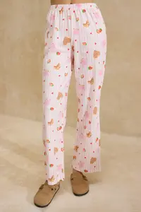 TRENDYOLMİLLA Pink-Multicolored 100% Cotton Fun Patterned Knitting Pajama Set - Image 3