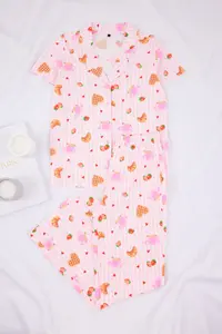 TRENDYOLMİLLA Pink-Multicolored 100% Cotton Fun Patterned Knitting Pajama Set - Image 5