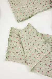 TRENDYOLMİLLA Green 100% Cotton Floral Ribbon/with bow Ribbed/Pointel Knitting Pajama Set - Image 6