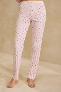 TRENDYOLMİLLA Pink 100% Cotton Floral Ribbon/with bow Ribbed/Pointel Knitting Pajama Set - Image 3