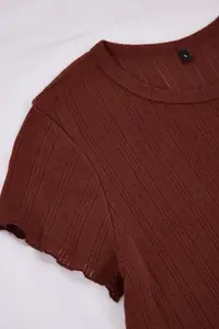TRENDYOLMİLLA Brown 100% Cotton Baby Overloklu Ribbed/Pointel Knitting Pajama Set - Image 7