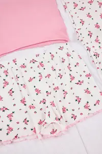 TRENDYOLMİLLA Pink-White 3 Sets Cotton Floral Lace Detailed Bottom Camisole Knitting Pajama Set - Image 8