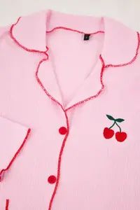 TRENDYOLMİLLA Pink Cherry Embroidered with pocket Baby Overloklu Crepe textured Knitting Pajama Set - Image 10