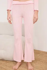 TRENDYOLMİLLA Light Pink Waist Detailed Cardigan Ribbed/Pointel Knitting Pajama Set - Image 3