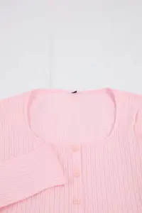 TRENDYOLMİLLA Light Pink Waist Detailed Cardigan Ribbed/Pointel Knitting Pajama Set - Image 6