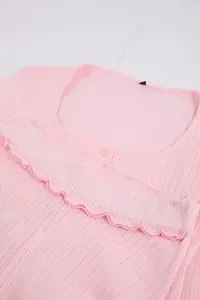 TRENDYOLMİLLA Light Pink Waist Detailed Cardigan Ribbed/Pointel Knitting Pajama Set - Image 7