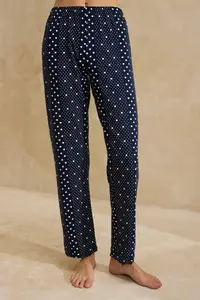 TRENDYOLMİLLA Navy Blue Cotton Lycra Polka Dot Knitting Pajama Set - Image 4