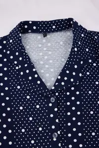 TRENDYOLMİLLA Navy Blue Cotton Lycra Polka Dot Knitting Pajama Set - Image 8