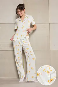 TRENDYOLMİLLA Teen Blue 100% Cotton Teddy Bear Patterned Knitting Pajama Set