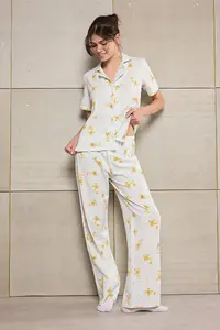 TRENDYOLMİLLA Teen Blue 100% Cotton Teddy Bear Patterned Knitting Pajama Set - Image 2