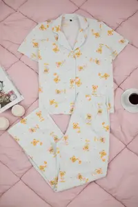 TRENDYOLMİLLA Teen Blue 100% Cotton Teddy Bear Patterned Knitting Pajama Set - Image 6