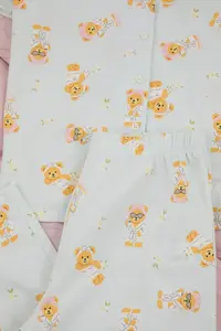 TRENDYOLMİLLA Teen Blue 100% Cotton Teddy Bear Patterned Knitting Pajama Set - Image 8