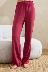 TRENDYOLMİLLA Burgundy Double breasted Yaka Binding Detailed Viscose Weaving Pajama Set - Image 3