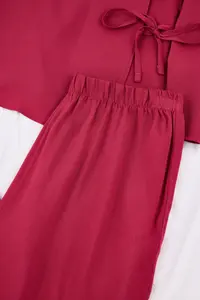 TRENDYOLMİLLA Burgundy Double breasted Yaka Binding Detailed Viscose Weaving Pajama Set - Image 6