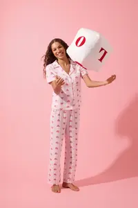 TRENDYOLMİLLA Pink 100% Cotton Heart Piping Detailed Muslin Weaving Pajama Set