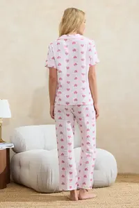 TRENDYOLMİLLA Pink 100% Cotton Heart Piping Detailed Muslin Weaving Pajama Set - Image 6