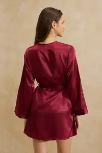 TRENDYOLMİLLA Burgundy Satin Lace Detailed 4 Sets Dowry Set Weaving Pajama Set- Panties-Robe - Image 7