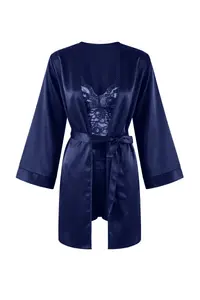 TRENDYOLMİLLA Navy Blue Satin Lace Detailed 4 Sets Dowry Set Weaving Pajama Set- Panties-Robe - Image 6
