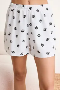 TRENDYOLMİLLA Black-White 100% Cotton Cat and Paw Patterned Knitting Pajama Set - Image 3