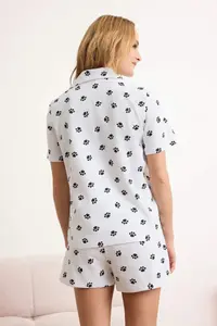 TRENDYOLMİLLA Black-White 100% Cotton Cat and Paw Patterned Knitting Pajama Set - Image 4