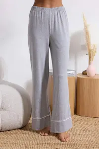 TRENDYOLMİLLA Gray Melange Piped Pocket Detail Viscose Knitting Pajama Set - Image 3