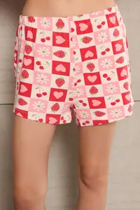 TRENDYOLMİLLA Teen Pink-Multicolored 100% Cotton Heart and Fruit Printed Knitting Pajama Set - Image 3