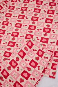 TRENDYOLMİLLA Teen Pink-Multicolored 100% Cotton Heart and Fruit Printed Knitting Pajama Set - Image 6
