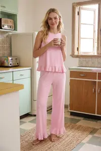 TRENDYOLMİLLA Pink with flywheel Viscose Knitting Pajama Set - Image 4