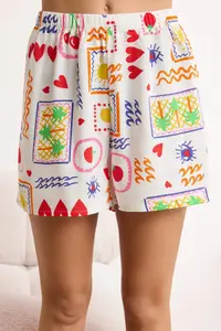 TRENDYOLMİLLA Multicolored Entertainment Printed Viscose OF shorts Weaving Pajama Set - Image 3