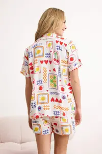 TRENDYOLMİLLA Multicolored Entertainment Printed Viscose OF shorts Weaving Pajama Set - Image 4