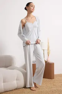 TRENDYOLMİLLA Light Blue 3 Sets Lace Viscose Knitting Pajama Set
