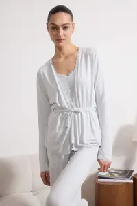 TRENDYOLMİLLA Light Blue 3 Sets Lace Viscose Knitting Pajama Set - Image 2