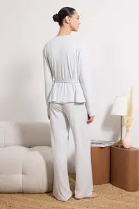 TRENDYOLMİLLA Light Blue 3 Sets Lace Viscose Knitting Pajama Set - Image 4