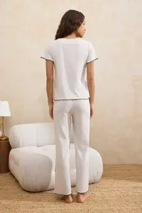 TRENDYOLMİLLA Beige Melange Baby Overloklu Ribbed Knitting Pajama Set - Image 6