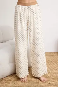 TRENDYOLMİLLA Ecru 100% Cotton Polka Dot Waist Tire Detailed Knitting Pajama Set - Image 3