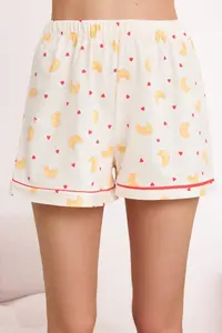 TRENDYOLMİLLA Ecru 100% Cotton Kruvasan Patterned Piped Knitting Pajama Set - Image 3