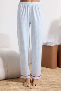 TRENDYOLMİLLA Mavi 3 Sets Checkered Cherry Stripe Detailed Knitting Pajama Set - Image 4