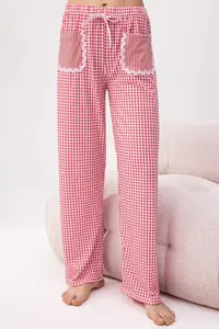 TRENDYOLMİLLA Red Checkered Heart Stripe Detailed Knitting Pajama Set - Image 3