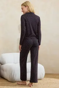 TRENDYOLMİLLA Black 3 Sets Cotton Lycra tied up Ribbon Patterned Knitting Pajama Set - Image 4