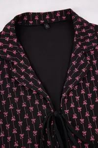 TRENDYOLMİLLA Black 3 Sets Cotton Lycra tied up Ribbon Patterned Knitting Pajama Set - Image 7
