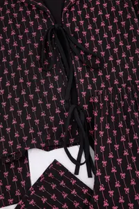 TRENDYOLMİLLA Black 3 Sets Cotton Lycra tied up Ribbon Patterned Knitting Pajama Set - Image 8